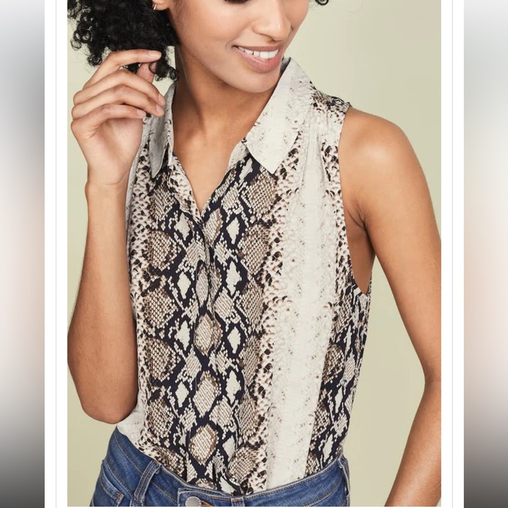 Joie Branka Snakeskin Print Top in Porcelain